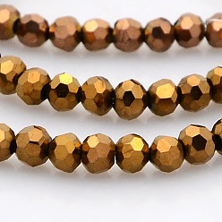 Copper Plated Full Plated Glass Faceted Round Spacer Beads Strands, Copper Plated, 3mm, Hole: 1mm, about 100pcs/strand, 11.5 inch