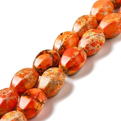 Темно-Оранжевый Натуральные имперские нитки из бисера яшмы, окрашенные, граненые, овальные, темно-оранжевый, 18x14 мм, отверстие : 1.8 мм, около 22 шт / нитка, 15.94'' (40.5 см)