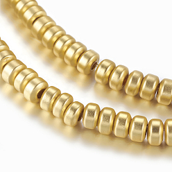 Plaqué Or Non-magnétiques perles d'hématite synthétique brins, givré, rondelle, plaqué or, 3x2mm, Trou: 1mm, Environ 206 pcs/chapelet, 16.1 pouce (41 cm)