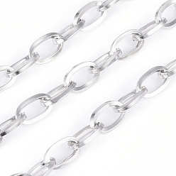 Stainless Steel Color 304 Stainless Steel Cable Chains, Unwelded, with Spool, Flat Oval, Stainless Steel Color, 13x6x1mm, about 32.8 Feet(10m)/roll