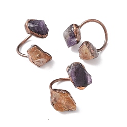 Citrine Natural Citrine & Amethyst Irregular Nugget Open Cuff Ring, Red Copper Brass Chunky Ring for Women, Cadmium Free & Lead Free, US Size 12 3/4(22mm)