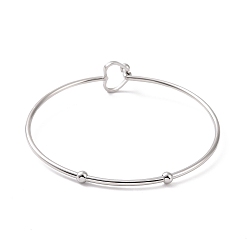 Stainless Steel Color 201 Stainless Steel Hollow Out Heart Bangle, Cocktail Wire Wrap Bangle for Women, Stainless Steel Color, Inner Diameter: 2-3/8 inch(6.1cm)