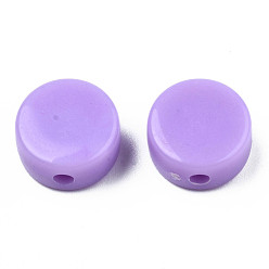 Lilac Opaque Acrylic Beads, Flat Round, Lilac, 10x5mm, Hole: 1.8mm, about 1300pcs/500g