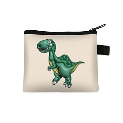 Verdemar Carteras de poliéster con cremallera, monedero del cambio, bolso de mano para mujer, rectángulo con dinosaurio, verde mar, 22x13.5 cm