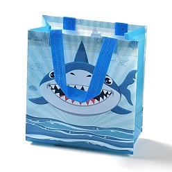 Bleu Dodger Sacs cadeaux pliants réutilisables non tissés de requin imprimés par dessin animé avec poignée, sac à provisions imperméable portable pour emballage cadeau, rectangle, Dodger bleu, 11x21.5x23 cm, pli: 28x21.5x0.1 cm