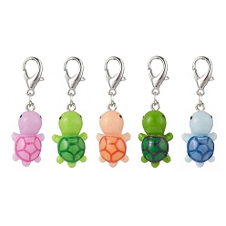 Mixed Color 5Pcs 5 Colors Tortoise Resin Pendant Decorations, with Alloy Lobster Claw Clasps Charm, for Keychain, Purse, Backpack Ornament, Mixed Color, 45mm