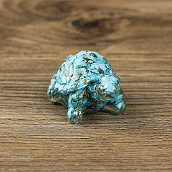 Synthetic Turquoise Resin Home Display Decorations, with Synthetic Turquoise Chips and Gold Foil Inside, Tortoise, 50x30x27mm