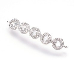 Real Platinum Plated Brass Micro Pave Cubic Zirconia Links, Real Platinum Plated, Flat Round, 6x33x2.5mm, Hole: 1mm