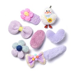 Plum kids Hair Clips Sets, Iron Snap Hair Clips & Alligator Hair Clips, with Wool and Cloth, Rectangle & Duck & Bowknot & Oval & Heart & Flower & Teardrop, Plum, 54~74x26~55x12~25mm, 8pcs/set