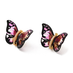 Flamingo Film Butterfly Stud Earrings with Cubic Zirconia, Real 18K Gold Plated Brass Earrings, Lead Free & Cadmium Free, Flamingo, 17x22~23mm