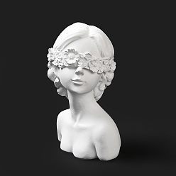 Blanco Soportes de exhibición del collar de la resina del busto de la muchacha, soportes de joyería para el almacenamiento de un solo collar, apoyos de la foto, blanco, 7.45x8.9x13.9 cm