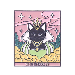 Pink Cat Tarot Rectangle Card Enamel Pin, Electrophoresis Black Alloy Badge for Backpack Clothes, The Empress III, 30x25mm