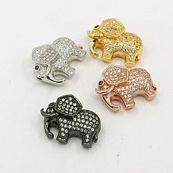 Mixed Color Brass Cubic Zirconia Beads, Elephant, Mixed Color, 17x22x8mm, Hole: 2mm