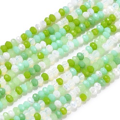 Pelouse Verte Chapelets de perles en verre, facette, rondelle, pelouse verte, 2~3.2x1.8~2.6mm, Trou: 0.8mm, Environ 185~186 pcs/chapelet, 15.55~15.75 pouce (39.5~40 cm)