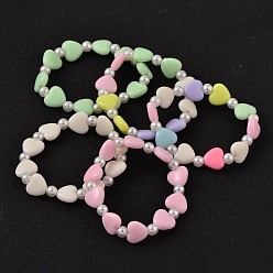 Couleur Mélangete Acrylique opaque bracelets en perles extensibles pour enfants, avec imitation perles acryliques de perles, couleur mixte, 43mm