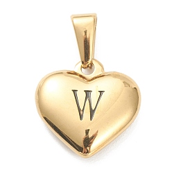 Letter W 304 подвески из нержавеющей стали, сердце с черной буквой, золотые, буква.w, 16x16x4.5 мм, отверстие : 7x3 мм