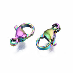 Rainbow Color Ion Plating(IP) 304 Stainless Steel Lobster Claw Clasps, Rainbow Color, 11x7x3.5mm, Hole: 1.4mm