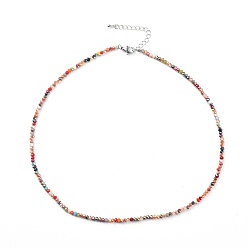 Colorful Faceted Glass Beaded Necklaces, with 304 Stainless Steel Lobster Claw Clasps and Brass Extender Chain, Rondelle, Colorful, 15.87 inch(40.3cm)
