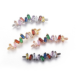 Mixed Color Brass Micro Pave Cubic Zirconia Links, Rectangle, Colorful, Mixed Color, 37x10.5x3.5mm, Hole: 1.8mm
