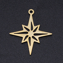 Oro 201 colgantes de acero inoxidable con corte láser, estrella, dorado, 24x21x1 mm, agujero: 1.4 mm