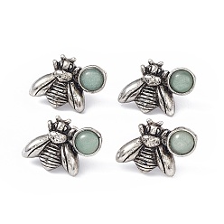 Green Aventurine Natural Green Aventurine Bee Stud Earrings, Antique Silver Alloy Earrings with Brass Pins for Women, 15.5x20.5mm, Pin: 0.8mm