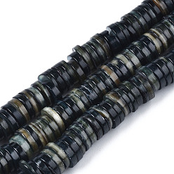 Prussian Blue Natural Freshwater Shell Beads Strands, Dyed, Heishi Beads, Flat Round/Disc, Prussian Blue, 8x1~2.5mm, Hole: 0.8mm, about 196~210pcs/strand, 15.16 inch~15.43 inch(38.5cm~39.2cm)