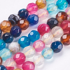 Mixed Color Natural Agate Beads Strands, Faceted, Round, Dyed, Mixed Color, 4mm, Hole: 0.5mm, about 92pcs/strand, 14.7 inch(37.4cm)