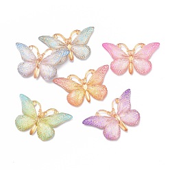 Mixed Color Gradient Color Plastic Pendants, Butterfly, Mixed Color, 38x22.5x5.5mm, Hole: 1.2mm