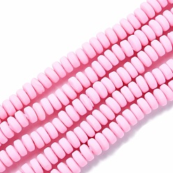 Perlas de Color Rosa Hechos a mano de los granos de la arcilla del polímero hebras, para suministros de manualidades de joyería diy, plano y redondo, rosa perla, 6~7x3 mm, agujero: 1.5 mm, sobre 113~116 unidades / cadena, 15.55 pulgada ~ 16.14 pulgada (39.5~41 cm)