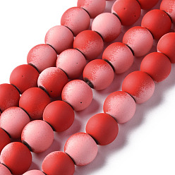 Red Spray Painted Non-magnetic Synthetic Hematite Beads Strands, Round, Red, 8x7.5mm, Hole: 1mm, about 53~40pcs/strand, 15.55 inch~15.75 inch(39.5~40cm)