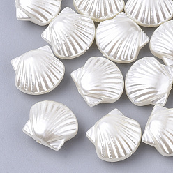 Blanc Floral Perles de nacre en plastique ABS, forme coquille, floral blanc, 14.5x16x7.5mm, trou: 1.2 mm, environ 550 pcs / 500 g