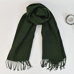 Темно-серый Женский длинный клетчатый шарф из полиэстера с имитацией кашемира и кисточками, зима/осень теплые большие мягкие шали в шотландскую клетку, темно-серый, 2000x650 мм