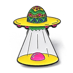 Gold Easter Egg UFO Enamel Pins, Black Alloy Badge for Backpack Cloths Hats Jacket, Gold, 30.5x24x1.5mm