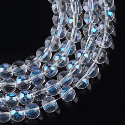 Clear AB Electroplate Glass Beads Strands, Rainbow Plated, Round, Clear, 7.5x8.5mm, Hole: 1mm, about 104pcs/strand, 30.3 inch