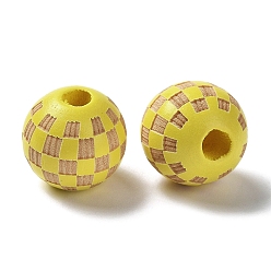 Jaune Perles tartan gravées au laser en bois, ronde, teint, pour bricolage, jaune, 15.5~16x14.5mm, Trou: 4.5mm