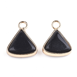 Черный Камень Синтетические черные каменные подвески, с латунной фурнитурой , треугольные, золотые, 16~16.5x12.5x5 мм, отверстие : 2 мм