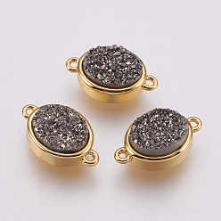 Gray Druzy Resin Links connectors, with Brass Findings, Oval, Gray, 9x14x5mm, Hole: 1mm
