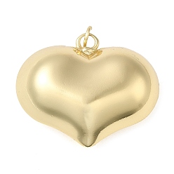 Chapado en Oro Real 18K Acumular colgantes de chapado de latón, con anillo de salto, encanto de corazón inflado, real 18 k chapado en oro, 26x31x13 mm, agujero: 3.5 mm