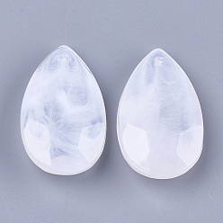 Clear Acrylic Pendants, Imitation Gemstone Style, Faceted, teardrop, White, 47.5x27.5x13mm, Hole: 1.8mm, about 55pcs/500g