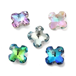 Mixed Color Electroplated Glass Pendants, Back Plated, Faceted, Clover Charms, Mixed Color, 14x14x6mm, Hole: 1.2mm
