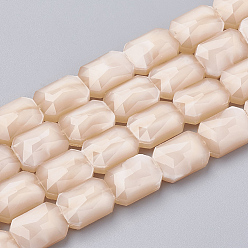 Blanc Navajo Perles de verre opaques de couleur unie, facette, rectangle octogone, navajo blanc, 14x10x7mm, Trou: 1mm, Environ 25 pcs/chapelet, 113.97 pouce (35.5 cm)