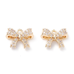 Light Gold Rack Plating Brass Micro Pave Cubic Zirconia Charms, Long-Lasting Plated, Bowknot, Light Gold, 10x13x5mm, Hole: 1.2mm