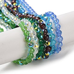 Couleur Mélangete Transparentes perles de verre de galvanoplastie brins, de couleur plaquée ab , facette, ronde, couleur mixte, 3.8x4.2mm, Trou: 0.9mm, Environ 98 pcs/chapelet, 14.96'' (38 cm)
