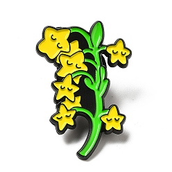 Flor Pasador de esmalte de estrella de oro, Broche de aleación chapado en negro electroforesis para ropa de mochila, patrón de flores, 30x20.5x1.3 mm