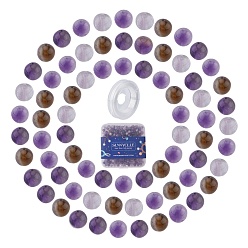 Amatista Sunnyclue diy kits de fabricación de pulseras elásticas, incluir cuentas redondas de amatista natural, Hilo de cristal elástico, perlas: 4~4.5 mm, agujero: 0.8~1 mm, 400 unidades / caja