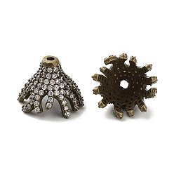 Bronze Antique Capuchons de perles en zircone cubique transparent micro pave en laiton, multi-pétale, bronze antique, 12x10mm, Trou: 0.8mm