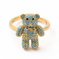 Золотой Открытое кольцо-манжета медведя из кубического циркония, золотые латунные украшения для женщин, золотые, внутренний диаметр: 17 мм
