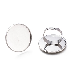 Stainless Steel Color Adjustable 304 Stainless Steel Finger Rings Components, Pad Ring Base Findings, Flat Round, Stainless Steel Color, Tray: 25mm, 17.5mm