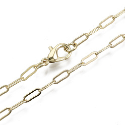 Light Gold Chaînes de trombone en laiton, fabrication de collier de chaînes de câble allongé, avec fermoir pince de homard, or et de lumière, 24.01 pouce (61 cm) de long, lien: 7.4x2.8 mm, anneau de saut: 5x1 mm