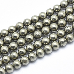 Pyrite Natural Pyrite Beads Strands, Round, 6mm, Hole: 1mm, about 65pcs/strand, 15.5 inch